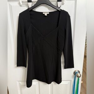 NWT Boston Proper Black 3/4 Sleeve Travel Shirt Top Small Darted Bust Crossover